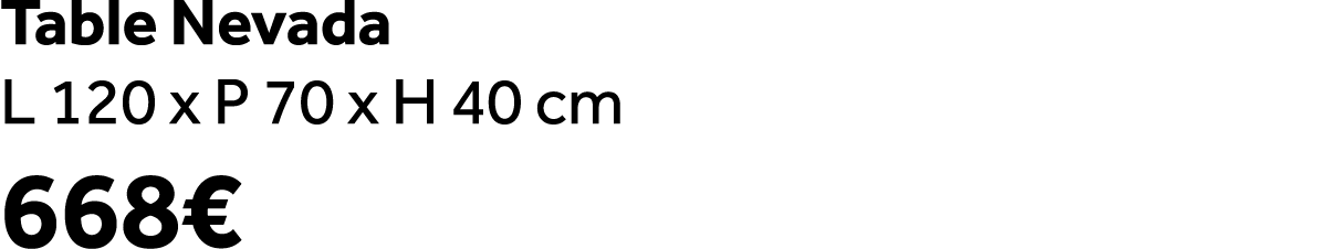 Table Nevada L 120 x P 70 x H 40 cm 668€