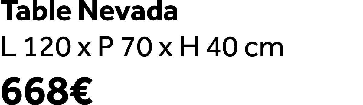 Table Nevada L 120 x P 70 x H 40 cm 668€