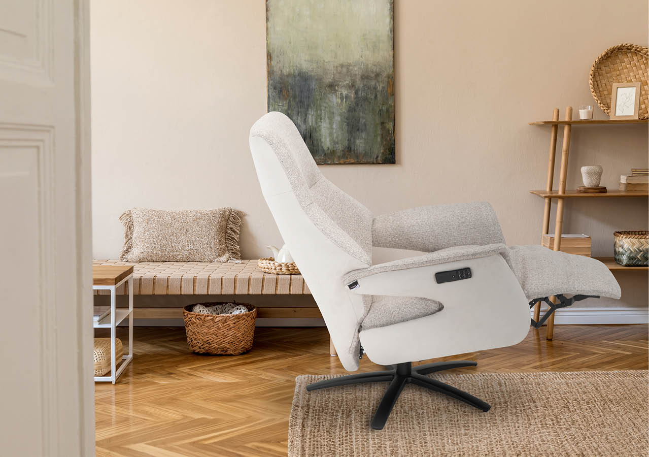 Stylish boho interior of living room with design chaise longue, and elegant personal accessories. Modern home decor. Template. Wabi sabi conepts.