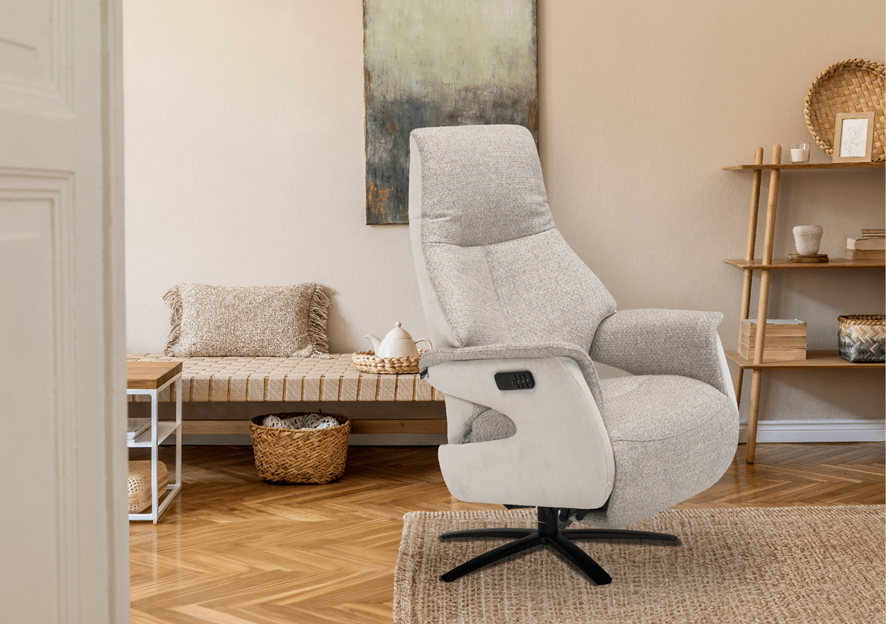 Stylish boho interior of living room with design chaise longue, and elegant personal accessories. Modern home decor. Template. Wabi sabi conepts.