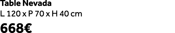 Table Nevada L 120 x P 70 x H 40 cm 668€