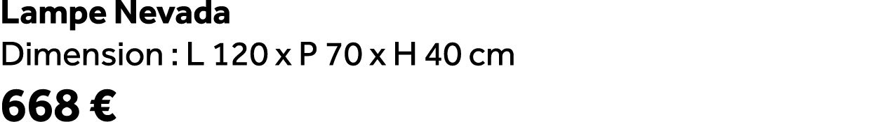 Lampe Nevada Dimension : L 120 x P 70 x H 40 cm 668 €