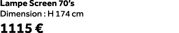 Lampe Screen 70’s Dimension : H 174 cm 1115 €