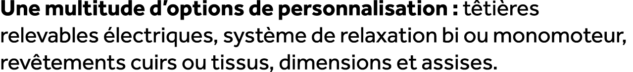 Une multitude d’options de personnalisation : t ti res relevables lectriques, syst me de relaxation bi ou monomoteur...
