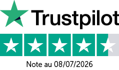 Logo Trustpilot avec une note de quatre toiles et demie sur cinq accompagn e de la date de mise   jour.  Description g n r e par IA