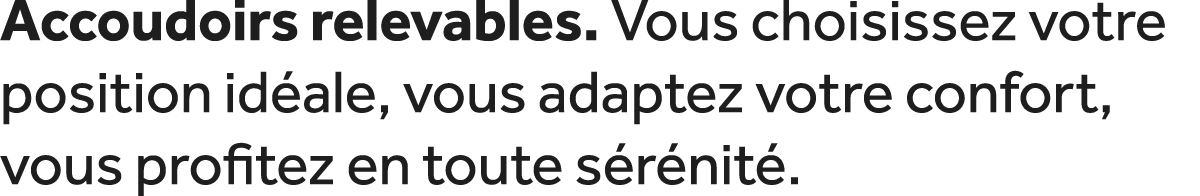 Accoudoirs relevables. Vous choisissez votre position id ale, vous adaptez votre confort, vous profitez en toute s r ...