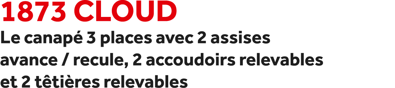 1873 Cloud Le canap 3 places avec 2 assises avance / recule, 2 accoudoirs relevables et 2 t ti res relevables