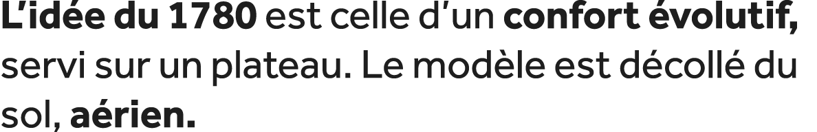 L’id e du 1780 est celle d’un confort volutif, servi sur un plateau. Le mod le est d coll  du sol, a rien. 