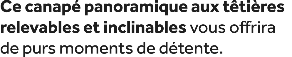 Ce canap panoramique aux t ti res relevables et inclinables vous offrira de purs moments de d tente.