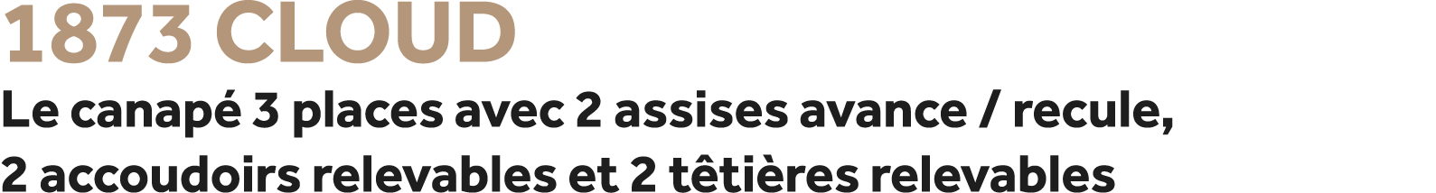 1873 Cloud Le canap 3 places avec 2 assises avance / recule, 2 accoudoirs relevables et 2 t ti res relevables