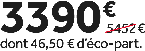 3390 €￼ dont 46,50 € d’ co part.