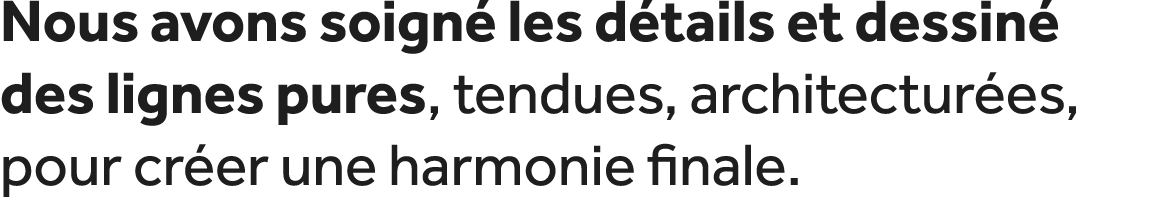 Nous avons soign les d tails et dessin  des lignes pures, tendues, architectur es, pour cr er une harmonie finale.