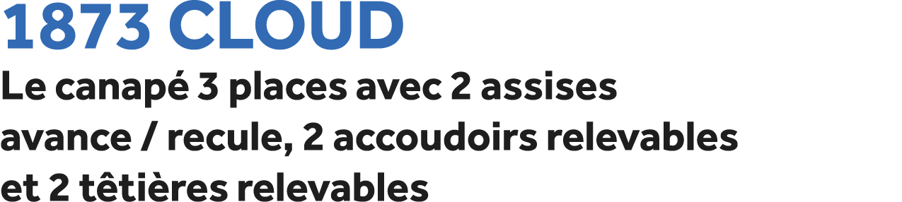 1873 Cloud Le canap 3 places avec 2 assises avance / recule, 2 accoudoirs relevables et 2 t ti res relevables