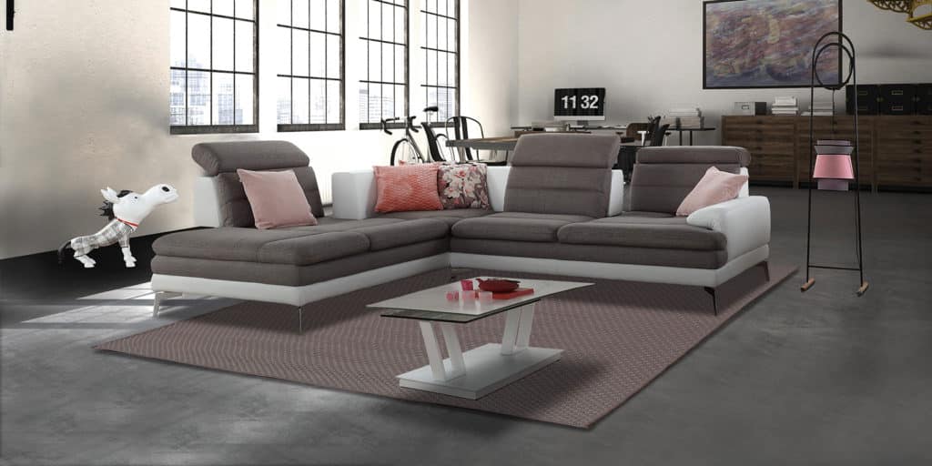 Canapé angle tissu gris Château d Ax modulable