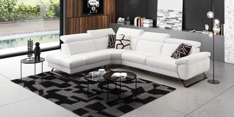 Canapé design avec têtières ajustables 2 places cuir blanc et